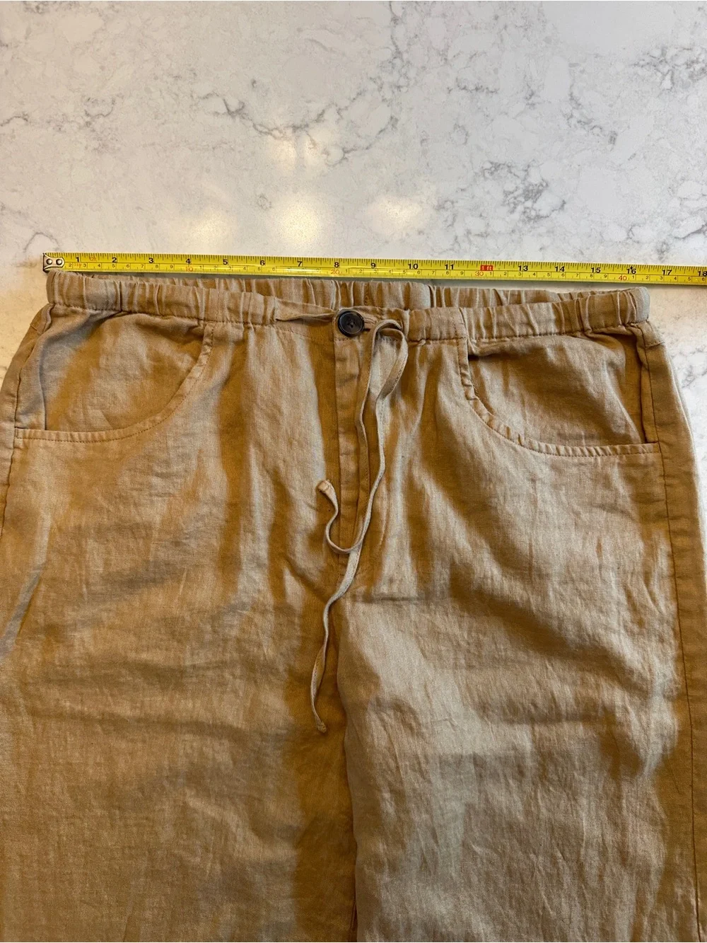 Banana Republic The Studio Wide Leg Drawstring Pant in Linen - Faded Khaki